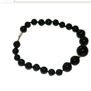 14k Gold Black Onyx Jade Graduated Bead Bracelet